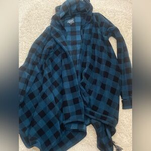 Cuddleduds Blue and Black Buffalo Plaid Hooded Fleece Wrap